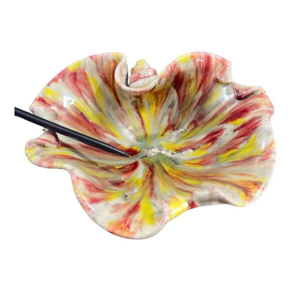 Mid Century Italian Pottery Splatter Glaze Bowl Dish Large Snail Shell Design - Picture 9 of 16